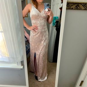 Velvet champagne fitted prom dress